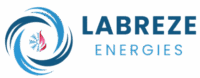 Logo Labreze Energies avec tourbillon bleu, flocon et flamme, expert en chauffage et climatisation.